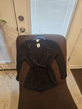 Black Long Sleeve Wrap-Style Short Romper